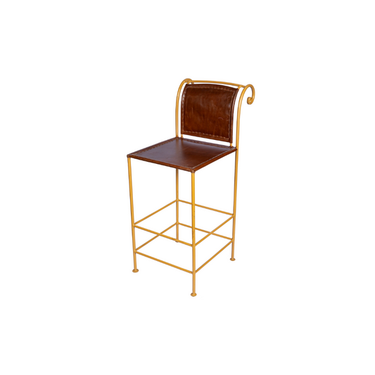 Gold Iron And Leather Bar Stool 18x16x47