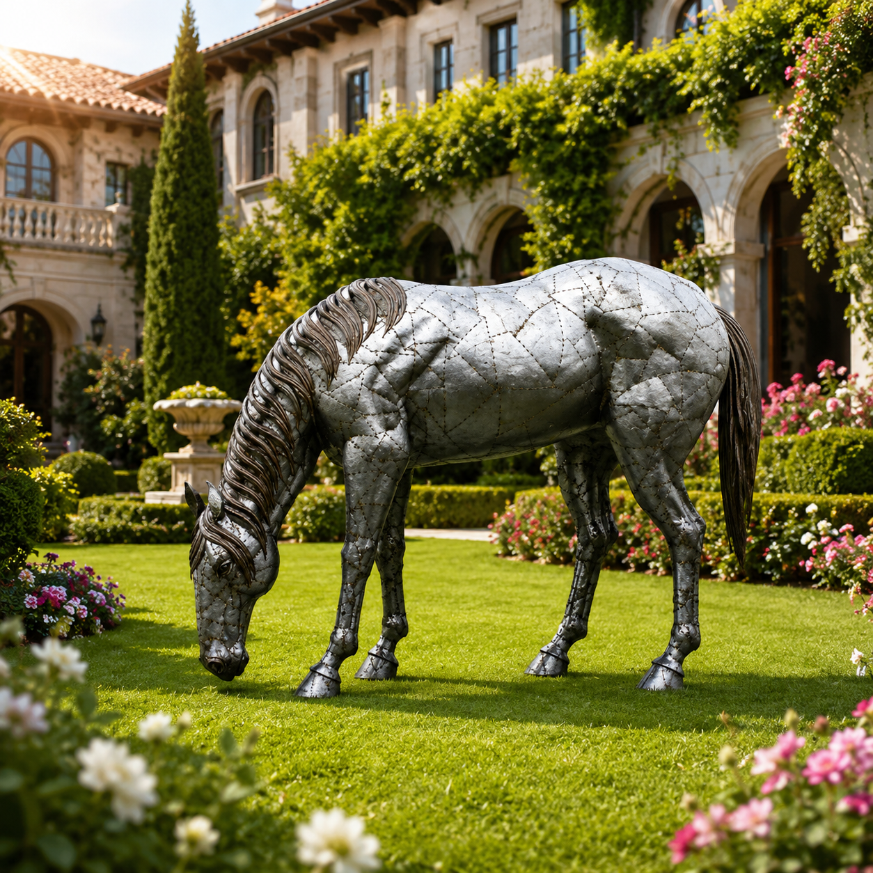 Large Grazing Horse Metal Sculpture – Luxury Outdoor Garden Horse Statue
