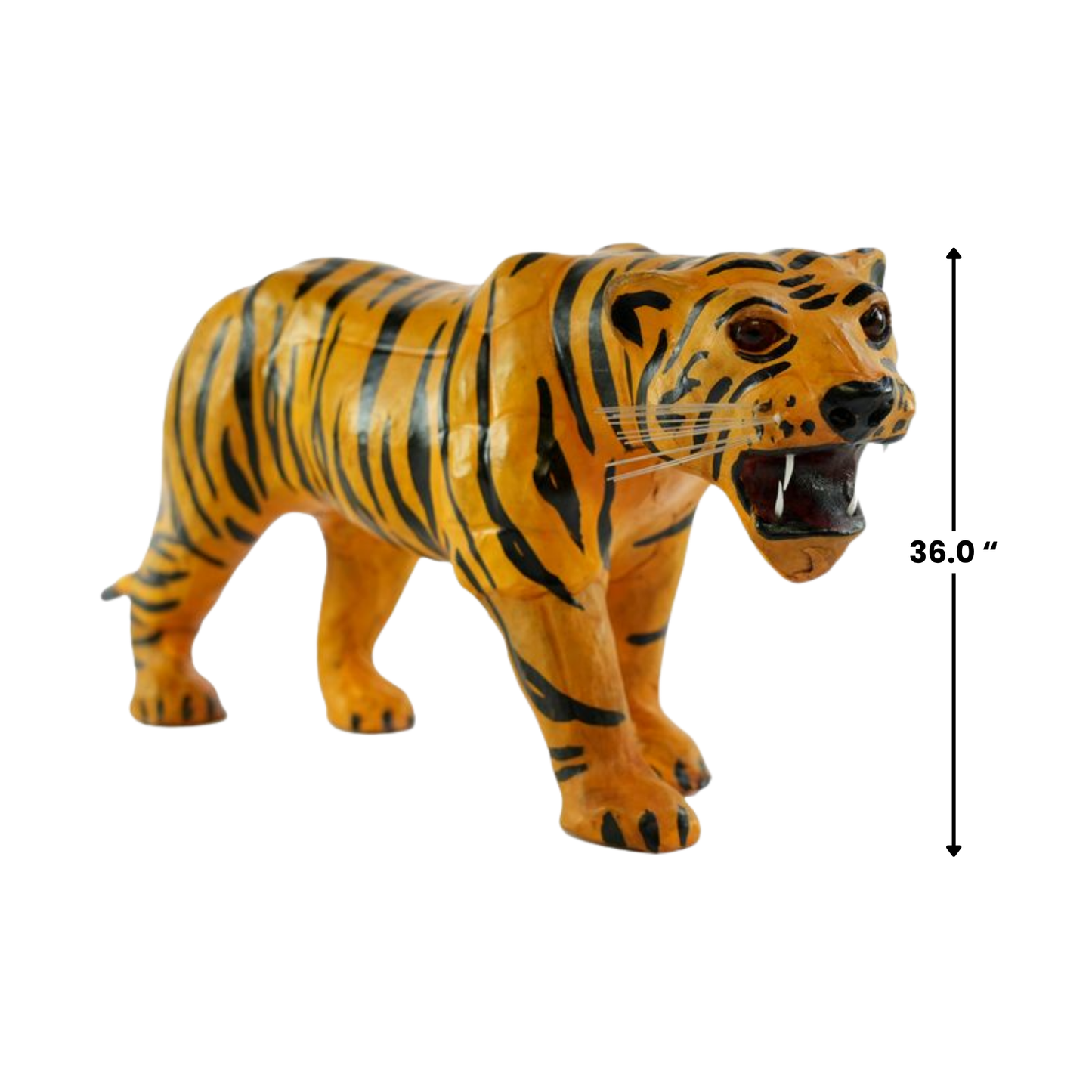 Handmade Leather Tiger Statue | Eco-Friendly Wildlife Decor | Indian Artisan Animal Sculpture