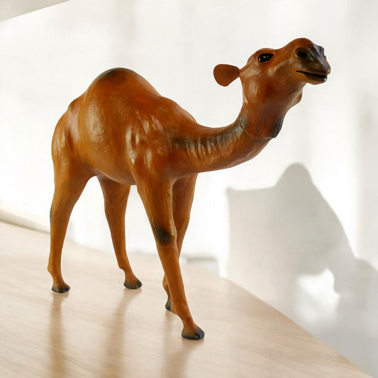 Handmade Leather Standing Camel Statue | Indian Artisan Decor | Eco-Friendly Desert Art Sculpture