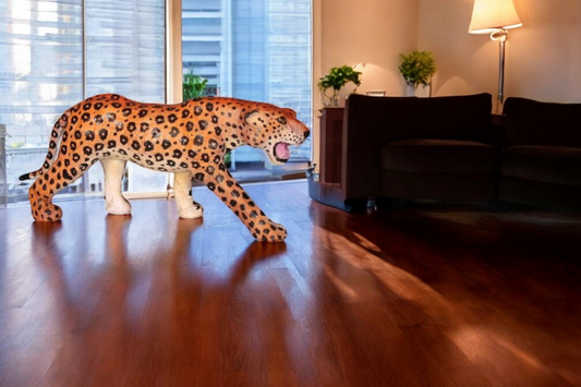 Handmade Leather Leopard Statue | Eco-Friendly Wildlife Decor | Indian Artisan Animal Figurine