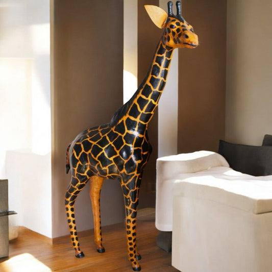 Handmade Leather Giraffe Statue | Eco-Friendly Wildlife Decor | Indian Artisan Figurine