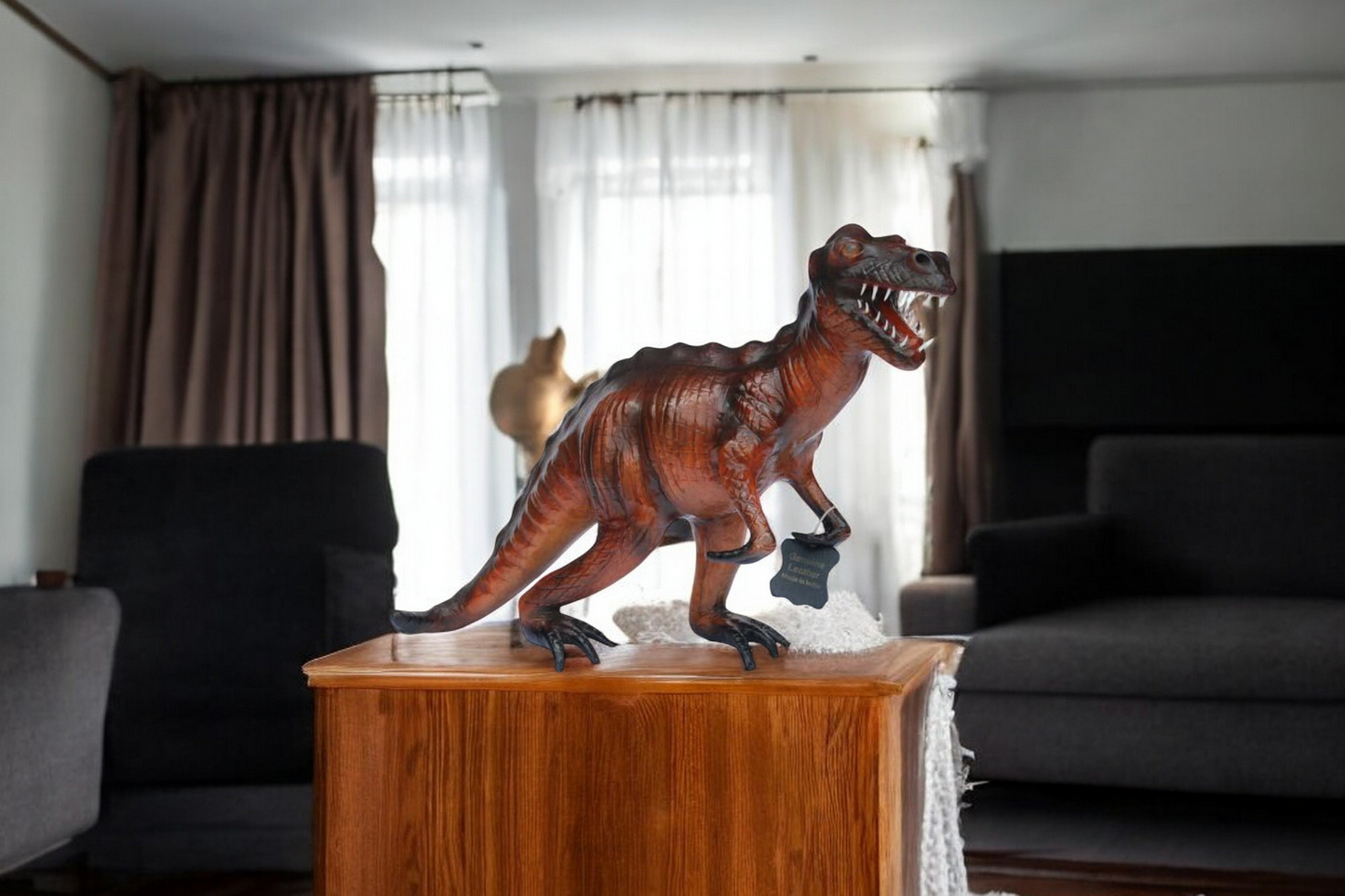 Handmade Leather Dinosaur Statue | Eco-Friendly Prehistoric Decor | Indian Artisan DINO Figurine