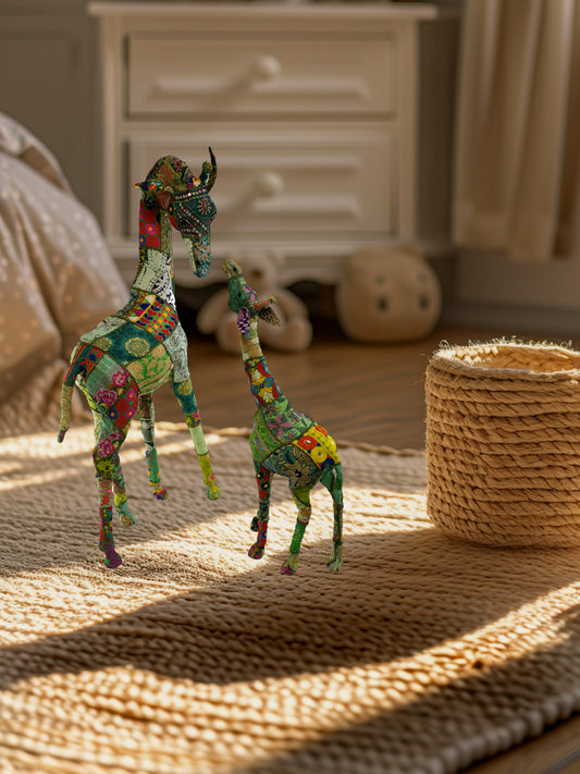 Handmade Fabric Mother & Baby Giraffe – Eco-Friendly Decorative Giraffe Figurine for Home Décor