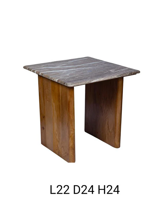 Wooden Base Marble Top Side Table 22x24x24