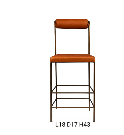 High Bar Stool Rolled Back Leather And Iron 18x17x43
