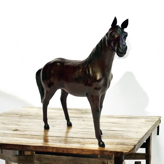Handmade Leather Standing Horse Statue | Eco-Friendly Equestrian Decor | Indian Artisan Figurine