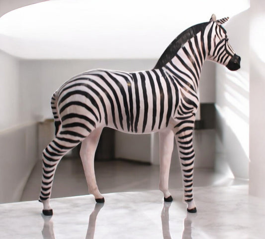 Handmade Leather Zebra Statue | Eco-Friendly Safari Decor | Indian Artisan Wildlife Figurine