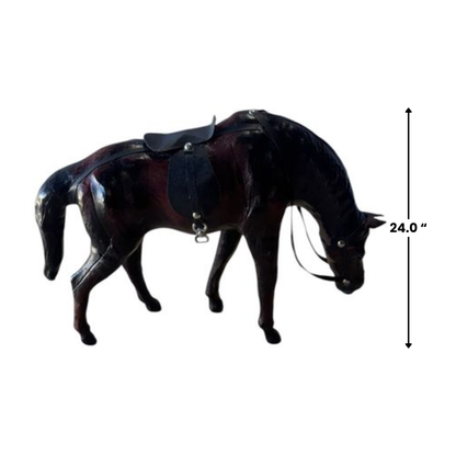 Handmade Leather Gazing Horse Statue – Eco-Friendly Lifelike Horse Figurine for Home Décor