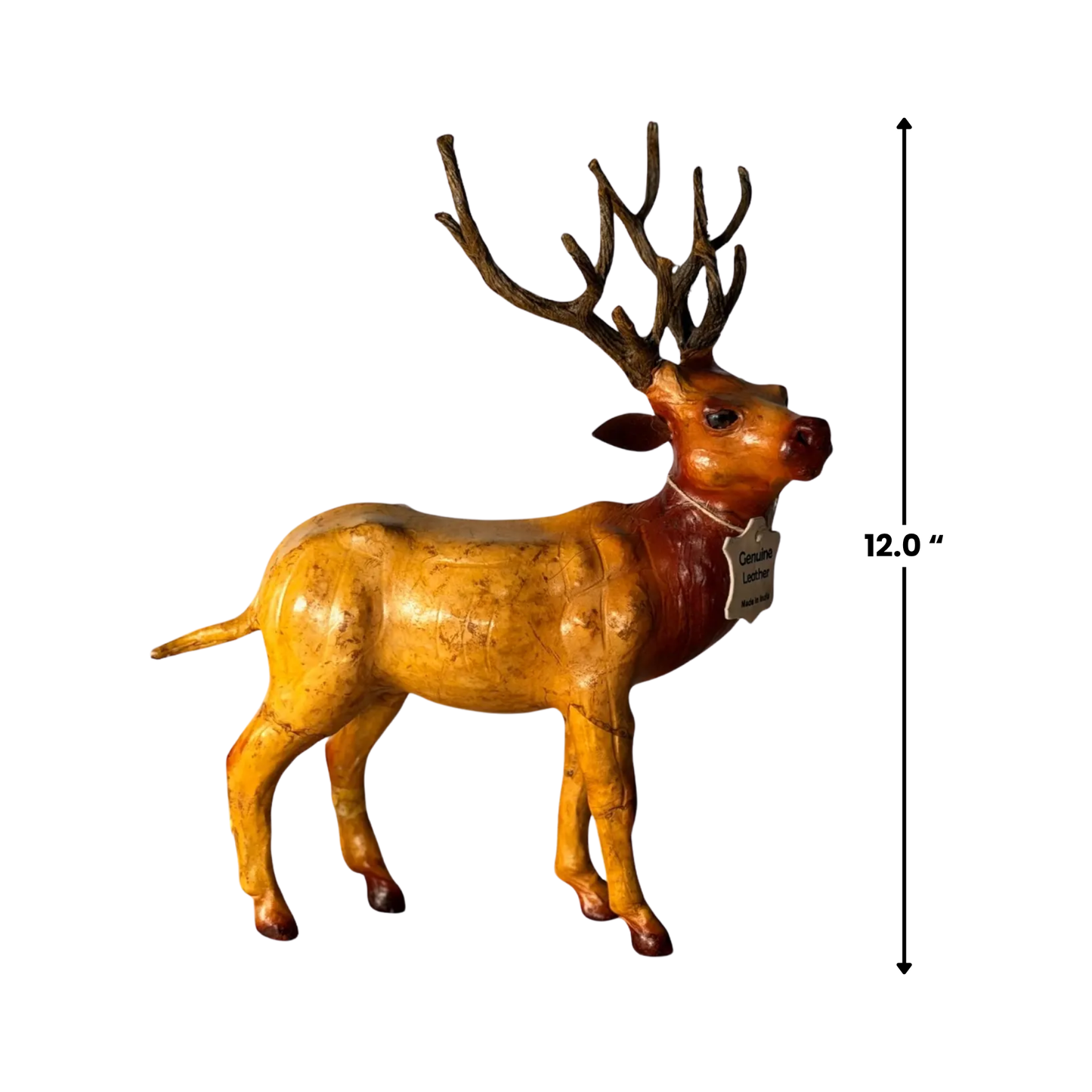 Handmade Leather Standing Deer Statue | Eco-Friendly Wildlife Decor | Indian Artisan Figurine