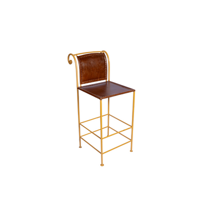 Gold Iron And Leather Bar Stool 18x16x47