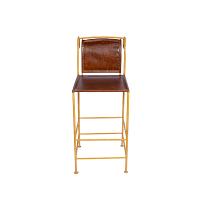 Gold Iron And Leather Bar Stool 18x16x47