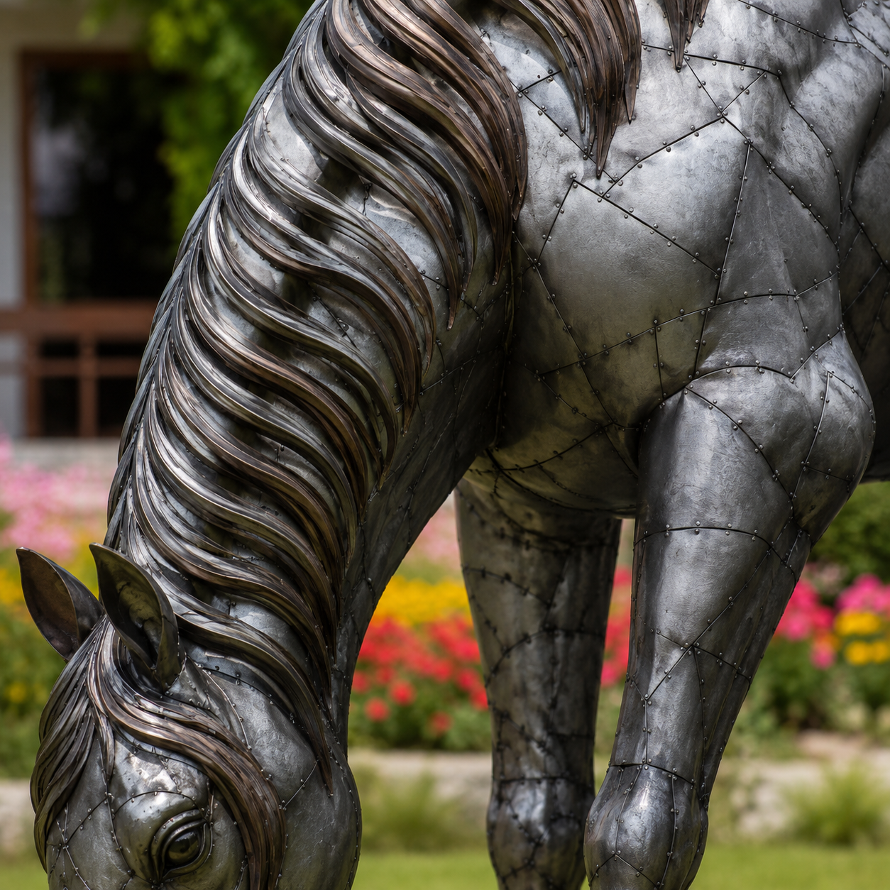 Large Grazing Horse Metal Sculpture – Luxury Outdoor Garden Horse Statue