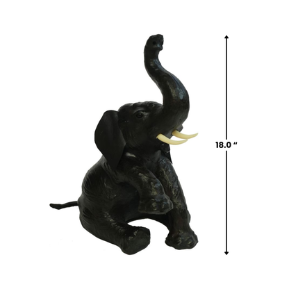 Handmade Leather Elephant Statue | Eco-Friendly Decor | Raised Trunk Good Luck Figurine