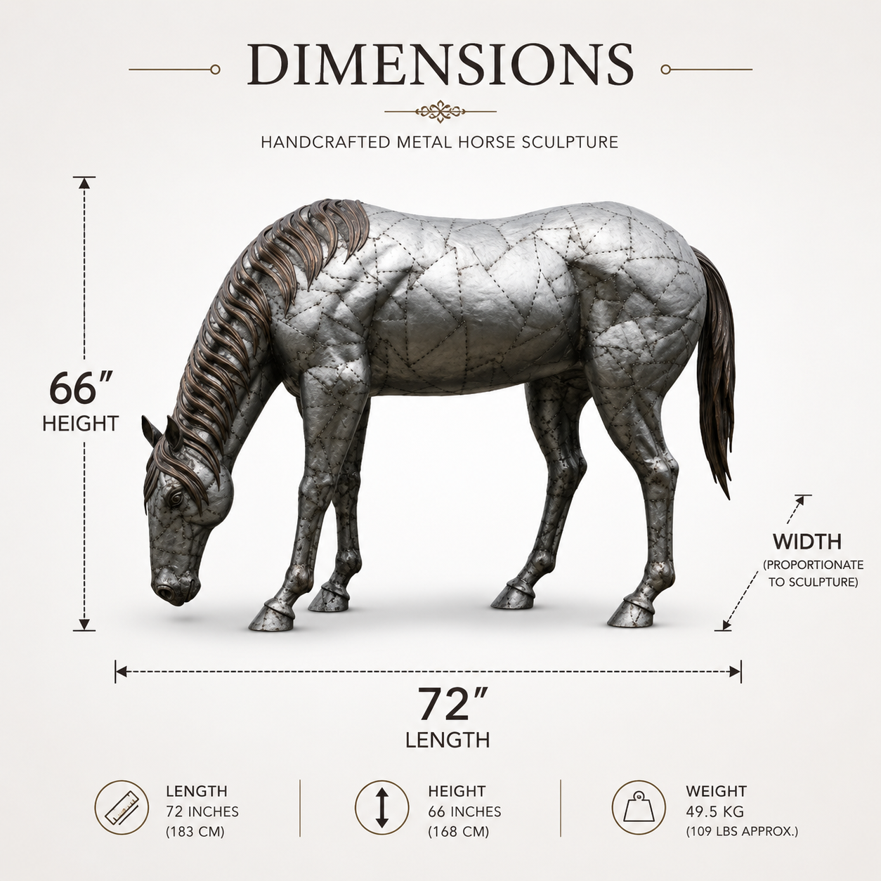 Large Grazing Horse Metal Sculpture – Luxury Outdoor Garden Horse Statue