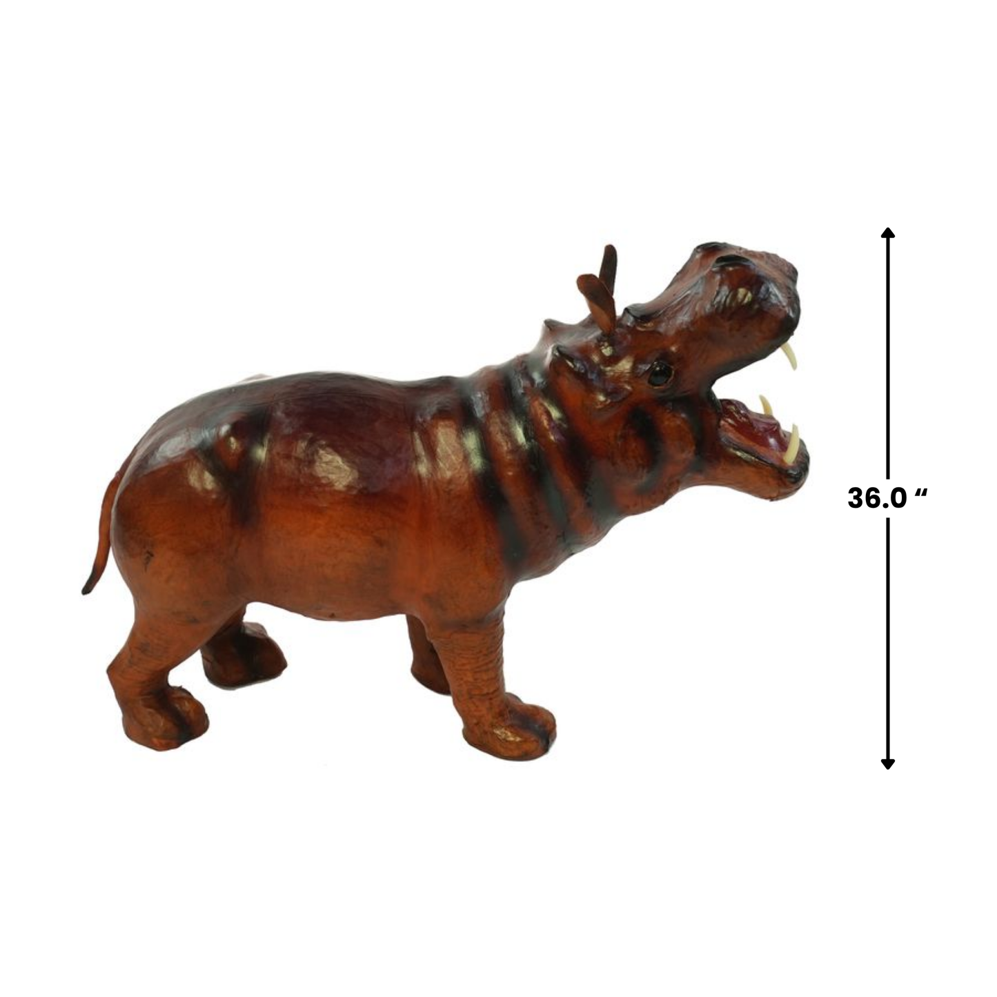 Handmade Leather Hippo Statue | Eco-Friendly Wildlife Decor | Indian Artisan Home Figurine