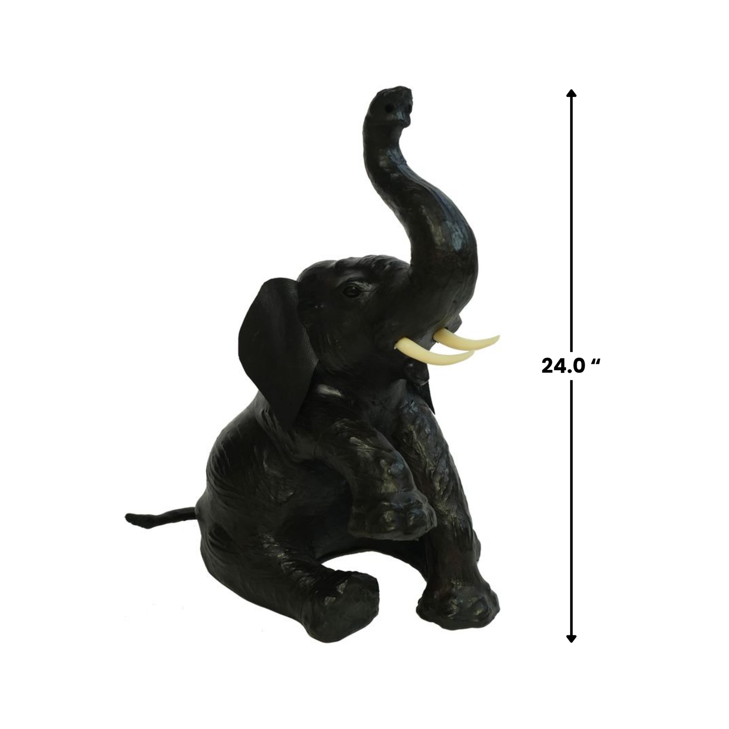 Handmade Leather Elephant Statue | Eco-Friendly Decor | Raised Trunk Good Luck Figurine