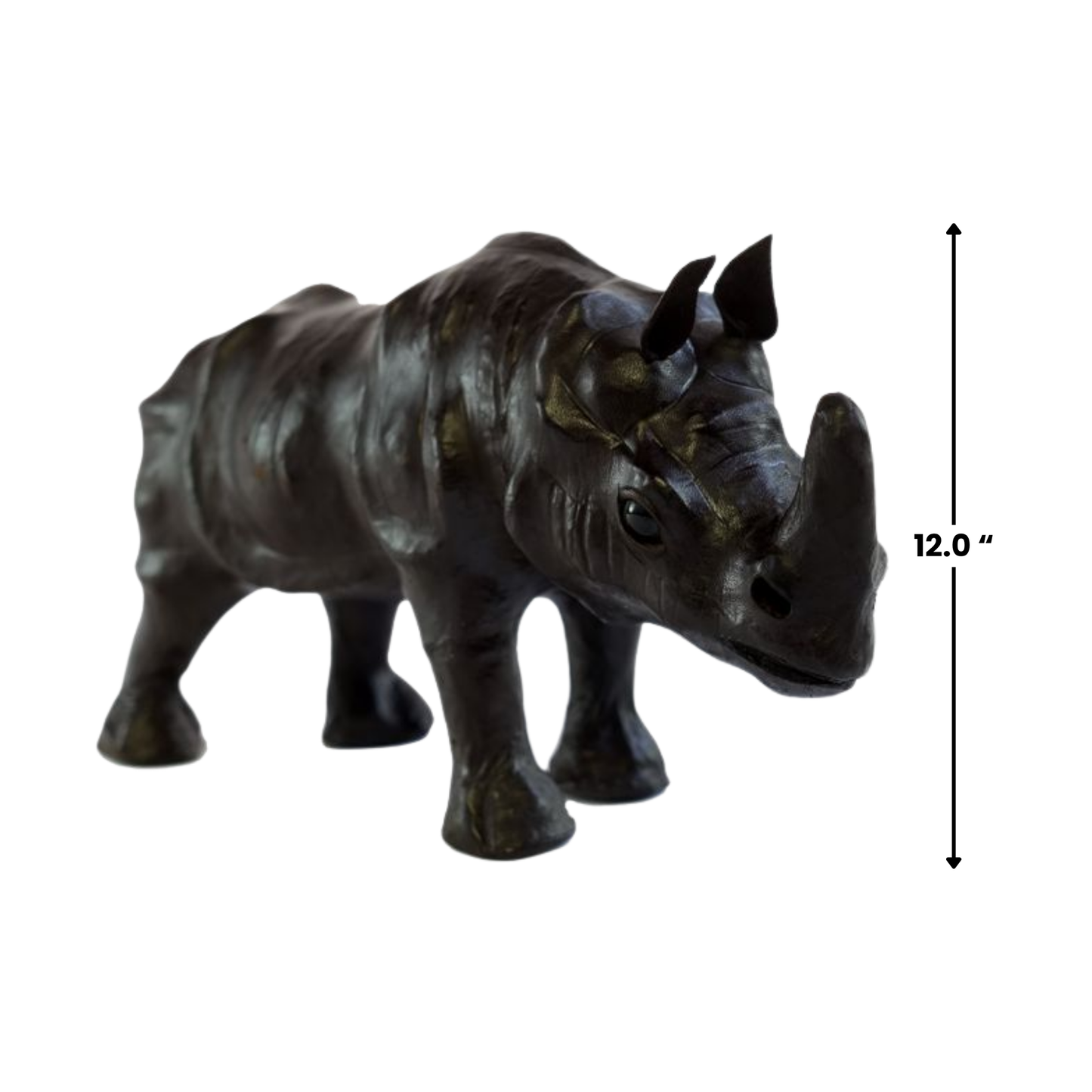 Handmade Leather Rhino Statue | Eco-Friendly Wildlife Figurine | Indian Artisan Safari Home Decor