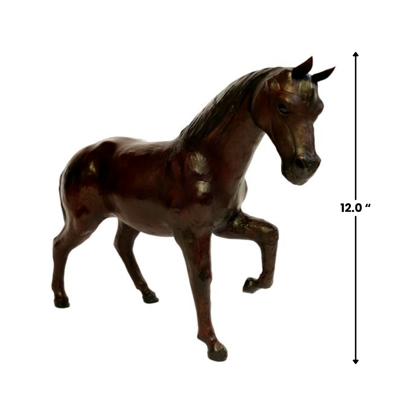 Handmade Leather Leg Up Horse Statue – Eco-Friendly Lifelike Horse Figurine for Home Décor