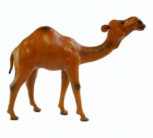 Handmade Leather Standing Camel Statue | Indian Artisan Decor | Eco-Friendly Desert Art Sculpture
