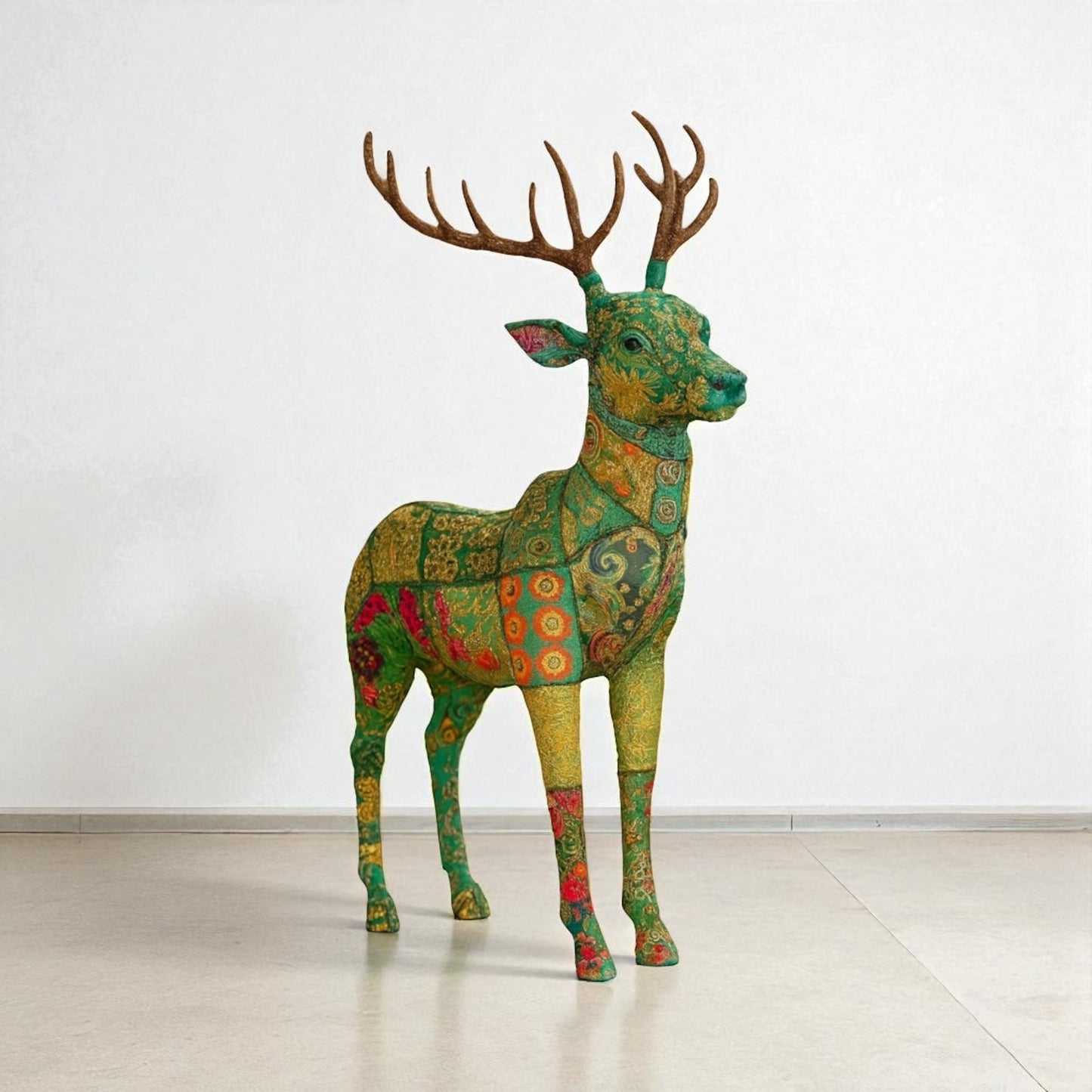 Handmade Fabric Deer Statue – Eco-Friendly Lifelike Deer Figurine for Home and Nursery Décor
