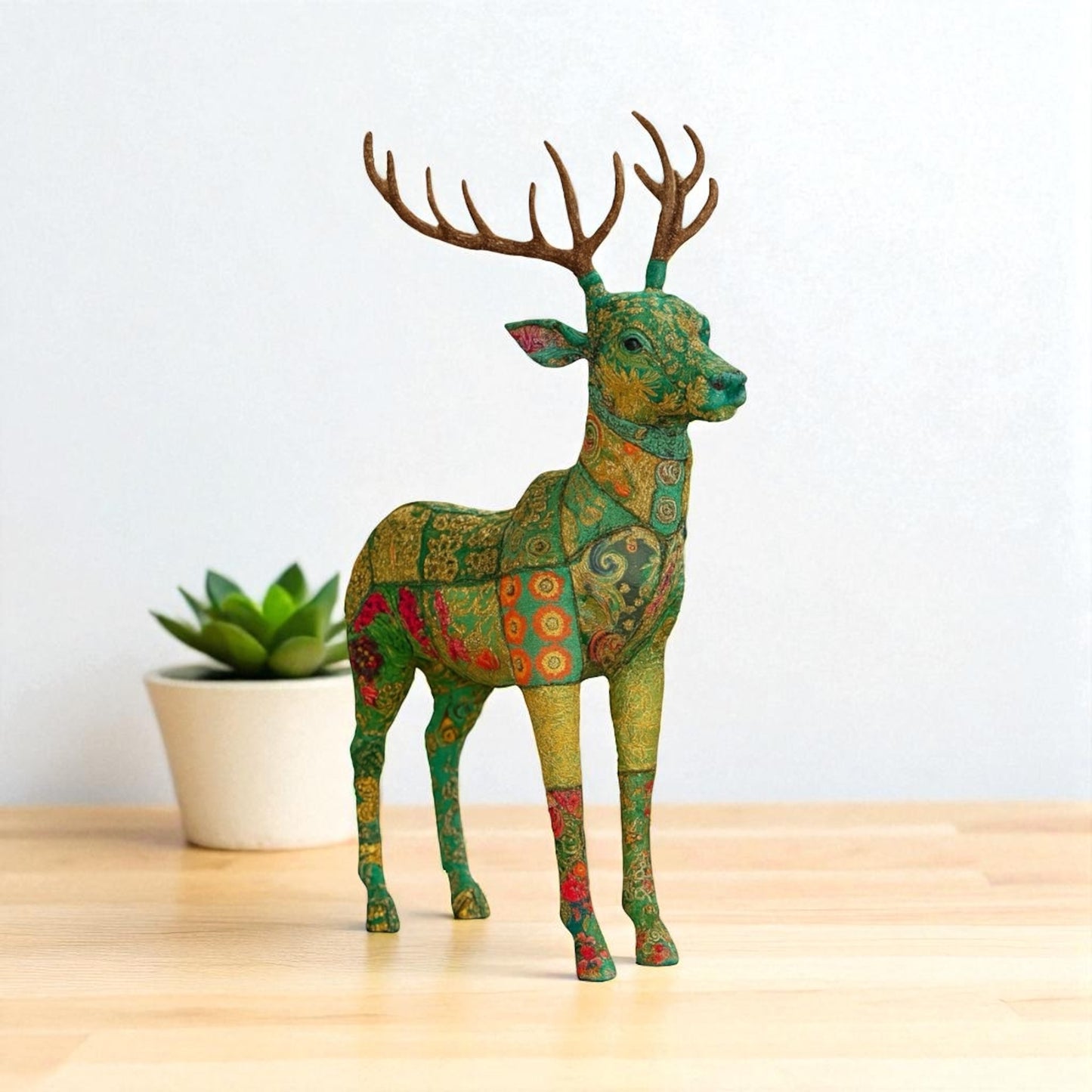 Handmade Fabric Deer Statue – Eco-Friendly Lifelike Deer Figurine for Home and Nursery Décor