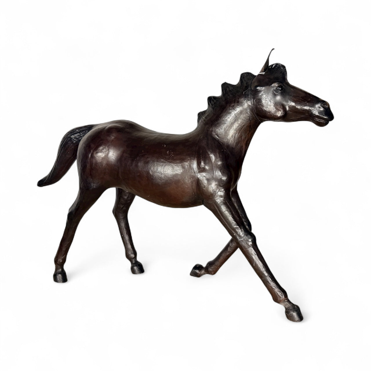Handmade Leather Running Horse Statue | Eco-Friendly Equestrian Decor | Indian Artisan Figurine
