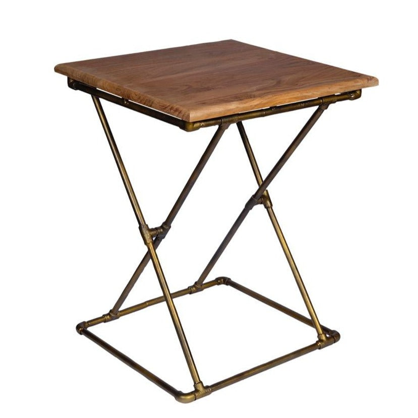 WD. + IRON BAR TABLE (26X26X34)