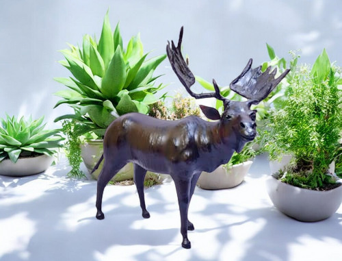 Handmade Leather Moose Statue | Eco-Friendly Wildlife Decor | Indian Artisan Forest Figurine