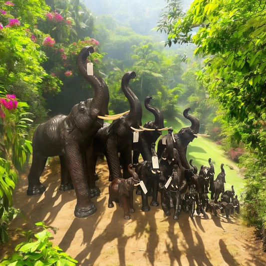 Handmade Leather Elephant Statue | Eco-Friendly Decor | Raised Trunk Good Luck Figurine