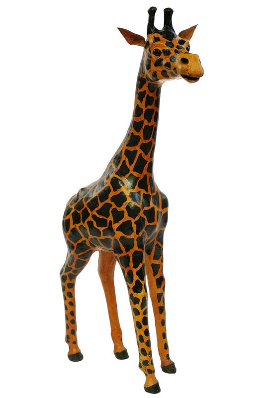 Handmade Leather Giraffe Statue | Eco-Friendly Wildlife Decor | Indian Artisan Figurine