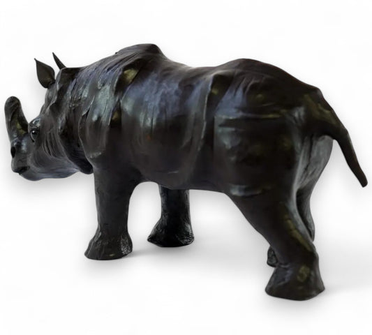 Handmade Leather Rhino Statue | Eco-Friendly Wildlife Figurine | Indian Artisan Safari Home Decor
